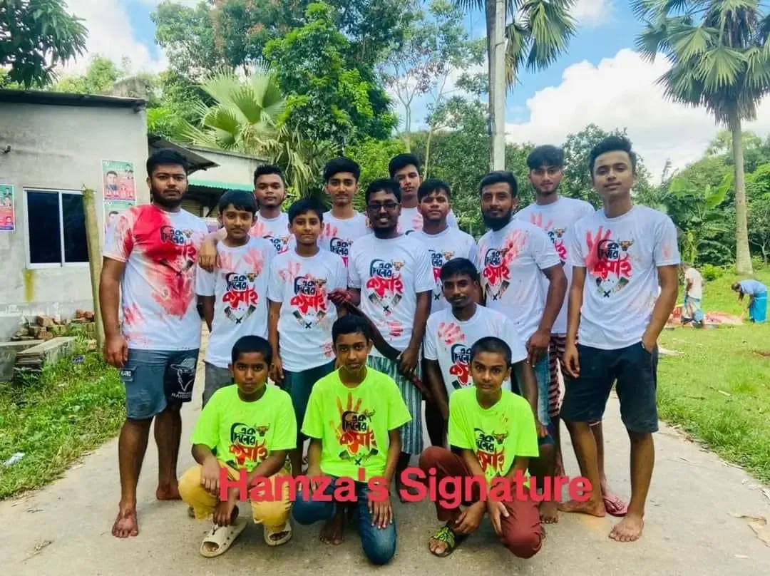 A group wearing custom event T-shirts