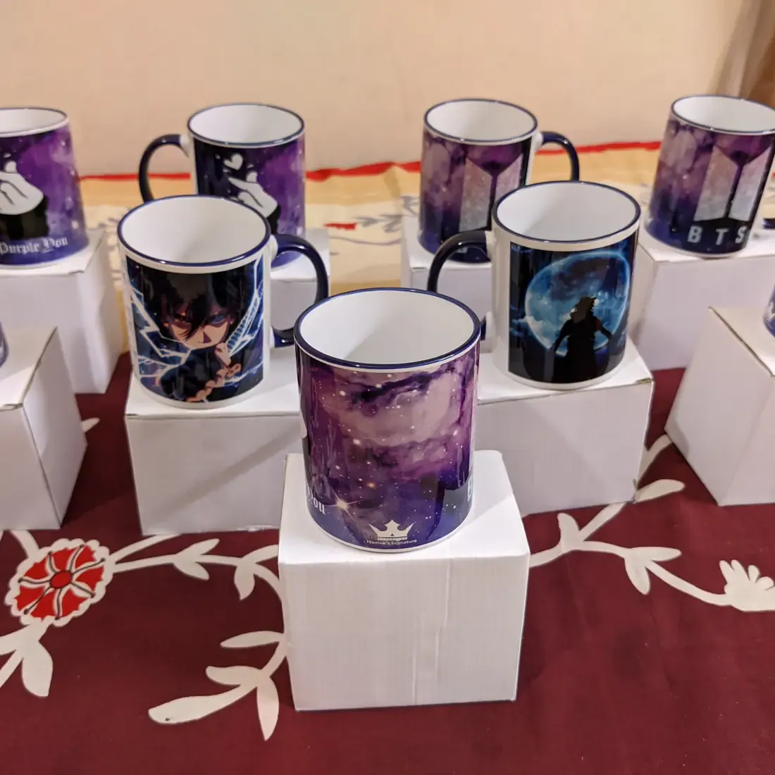 Purple custom printed mugs