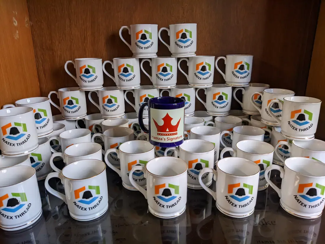 A large order of branded corporate mugs