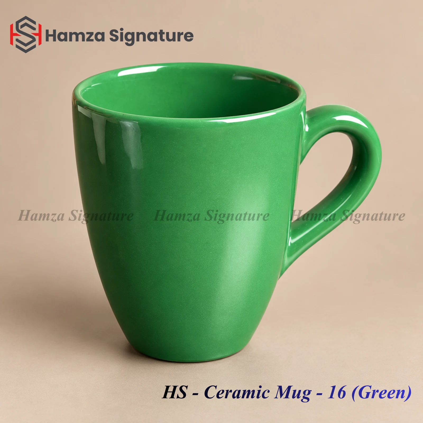 HS - Ceramic Mug - 16 in glossy green ceramic