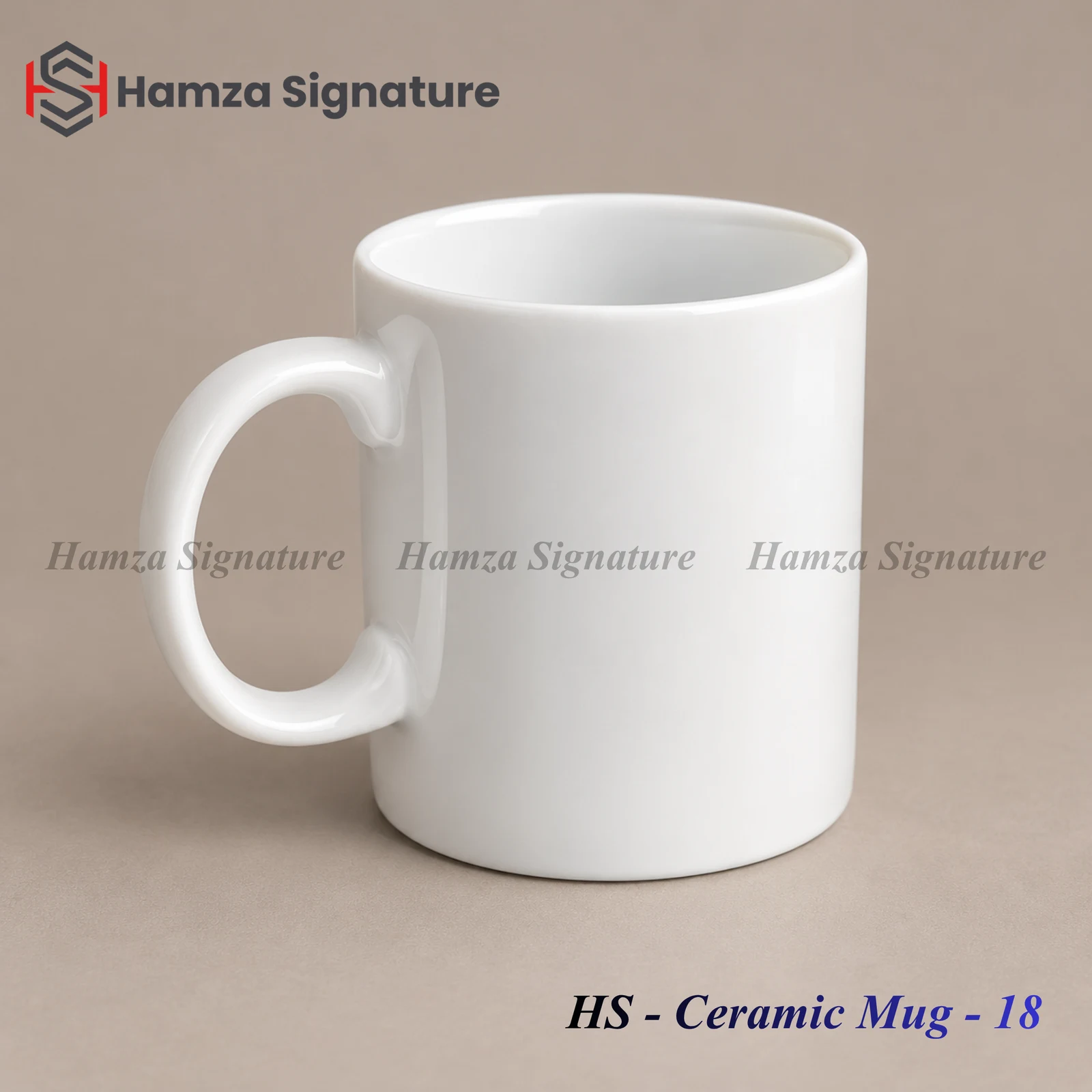 HS - Ceramic Mug - 18 white straight-wall ceramic mug with rounded handle