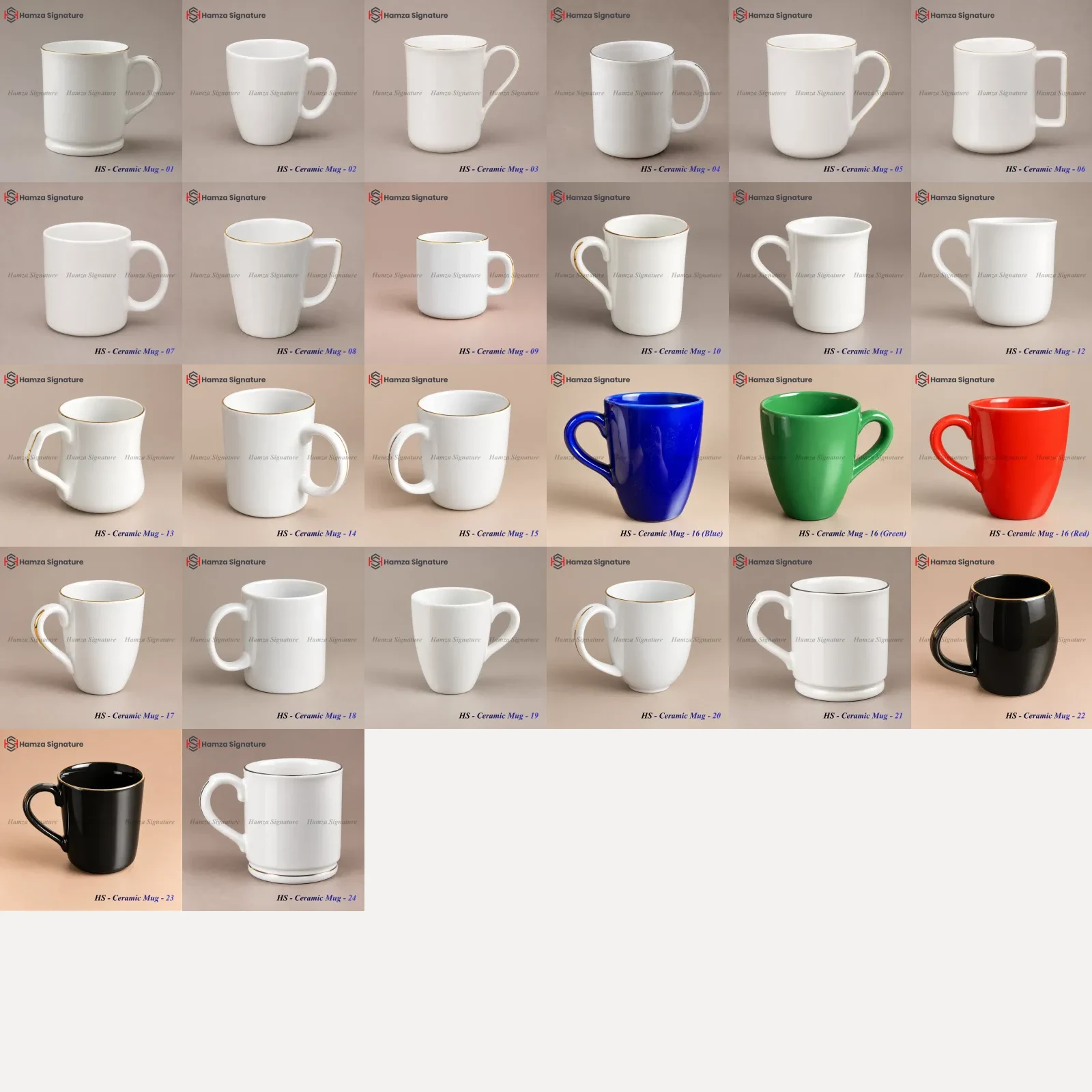 Selection of HS Ceramic Mug model and colour choices