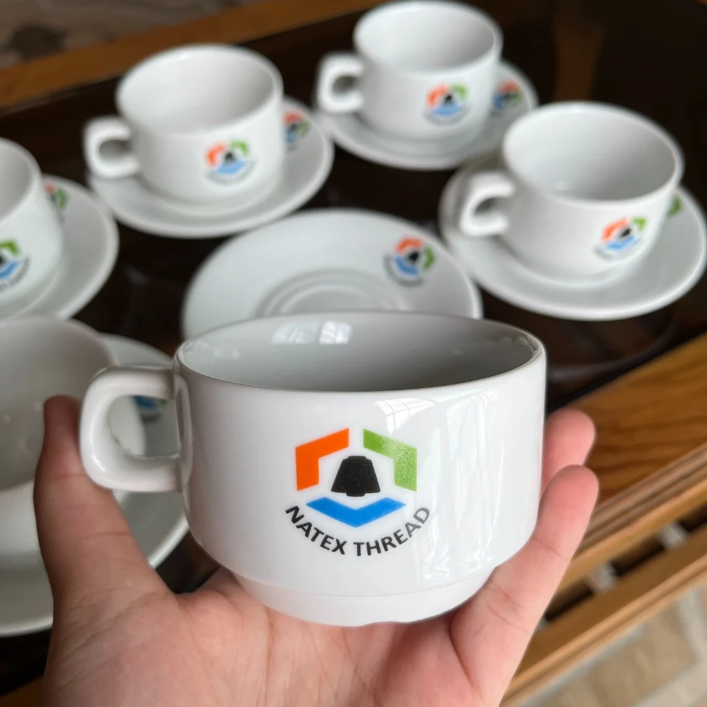 Ceramic cups with custom brand logo printing sample