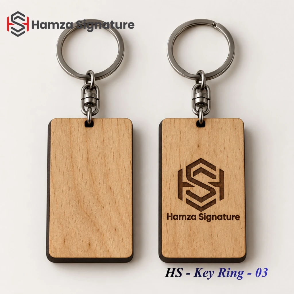 HS - Key Ring - 03 wood board rectangular promotional keyring with laser-engraved logo