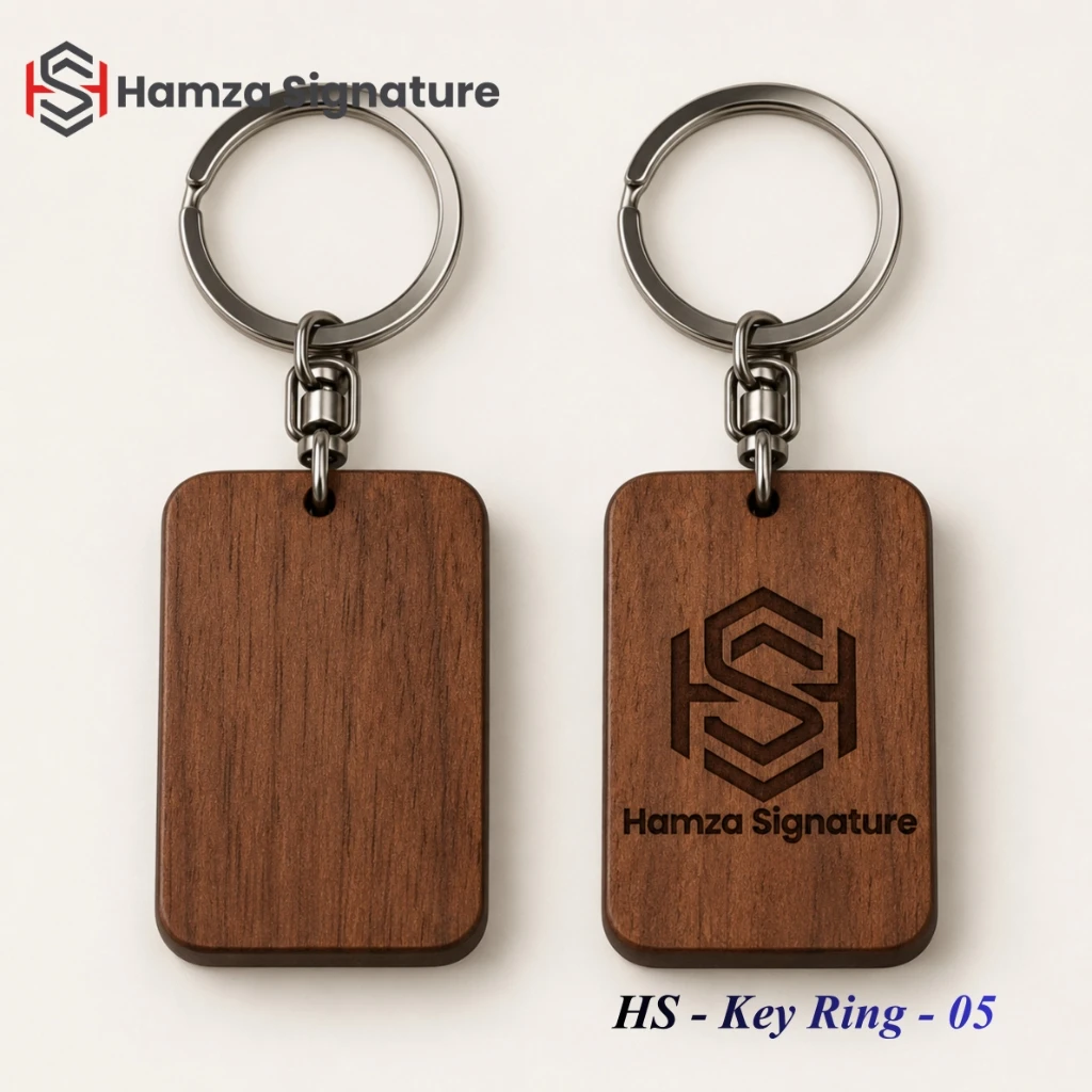 HS - Key Ring - 05 meheguni wood rectangular promotional keyring with laser-engraved logo