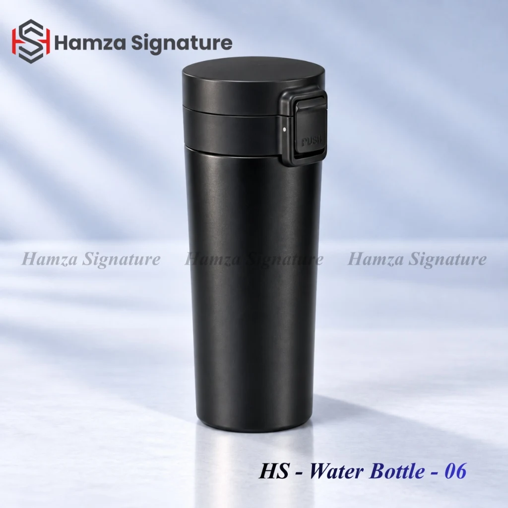 HS Water Bottle 06 in matte black finish with push-button flip lid